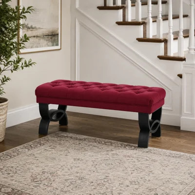 Everly Quinn Burgundy Button-Tufted Upholstered Bench