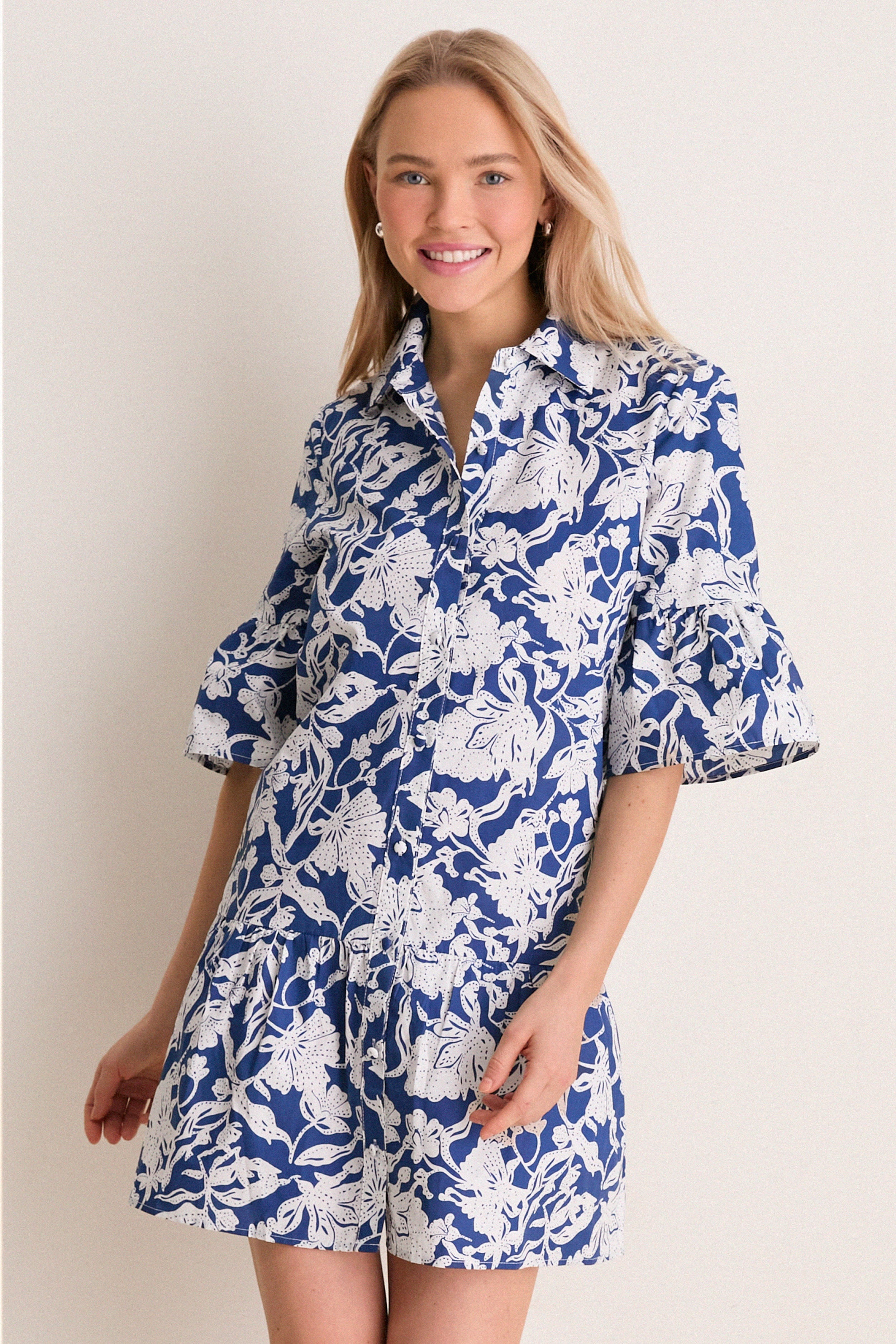 Navy Multi Floral Vera Shirt Dress | Tuckernuck (US)
