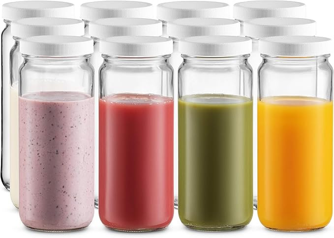 Travel Glass Drinking Bottle Jar 16 Ounce [12 Pack] Plastic Airtight Lids, Reusable Glass Water B... | Amazon (US)