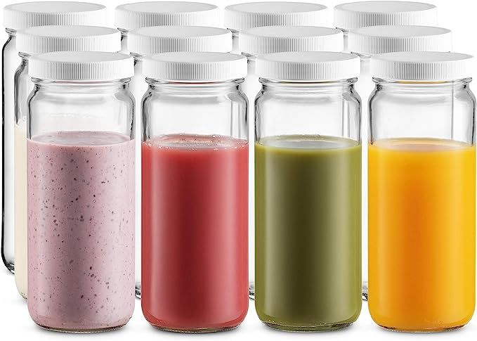Travel Glass Drinking Bottle Jar 16 Ounce [12 Pack] Plastic Airtight Lids, Reusable Glass Water B... | Amazon (US)
