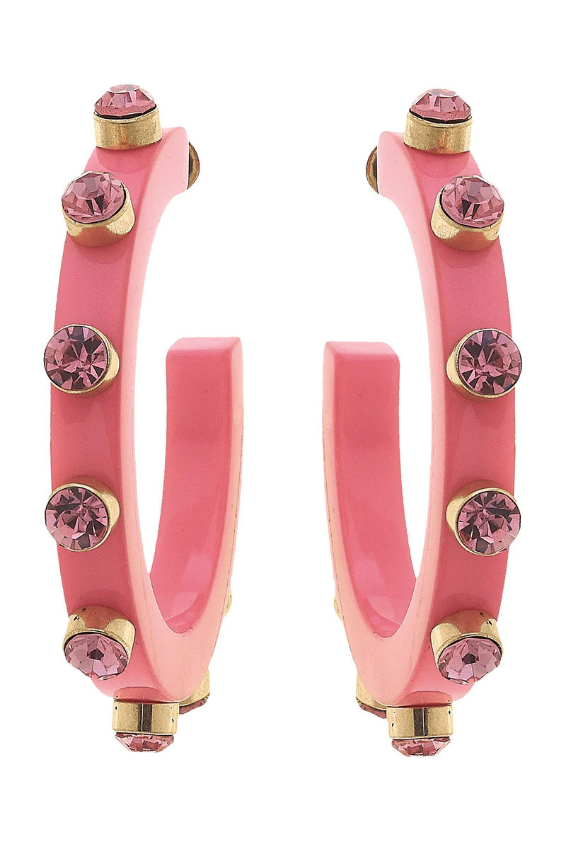 Renee Resin and Rhinestone Hoop Earrings in Bubble Gum | CANVAS