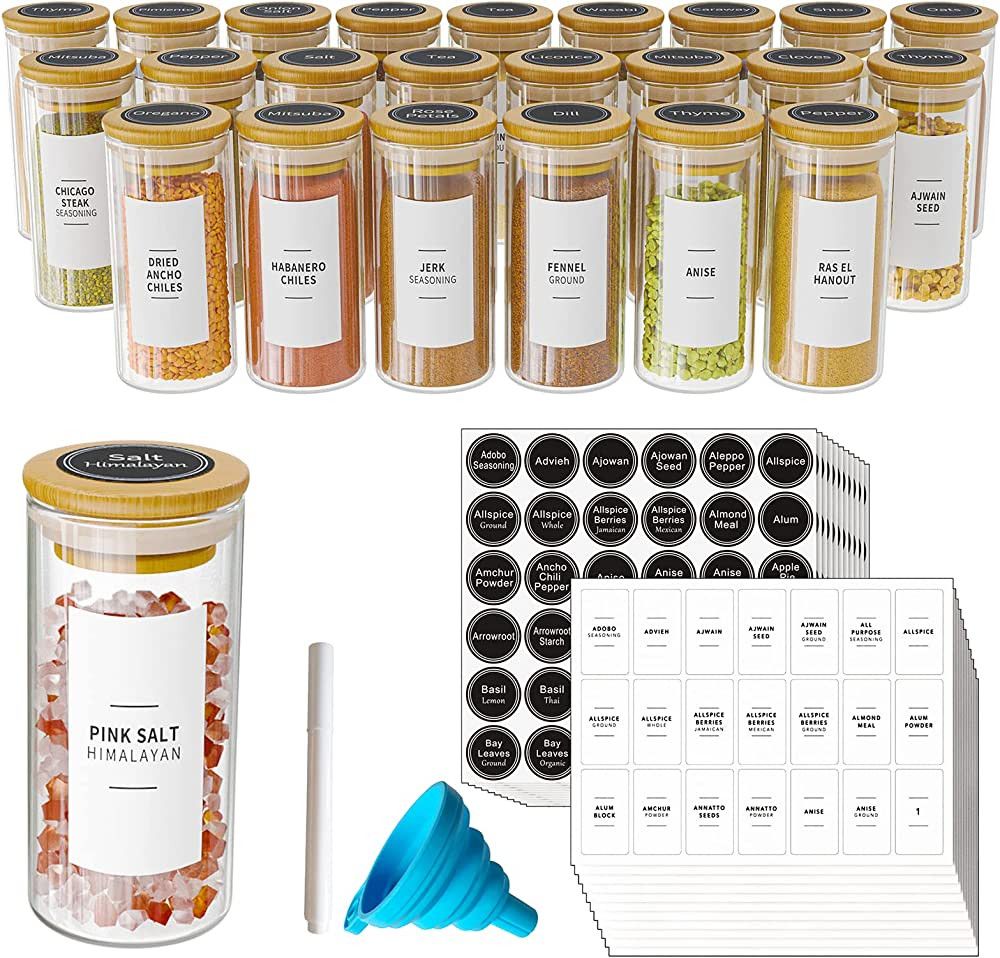 SpaceAid 24 Pcs Spice Jars with Bamboo Lids and Labels, Empty 4oz Glass Spice Bottles, Minimalist... | Amazon (US)