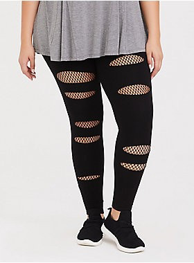 Black Fishnet Underlay Slashed Legging | Torrid