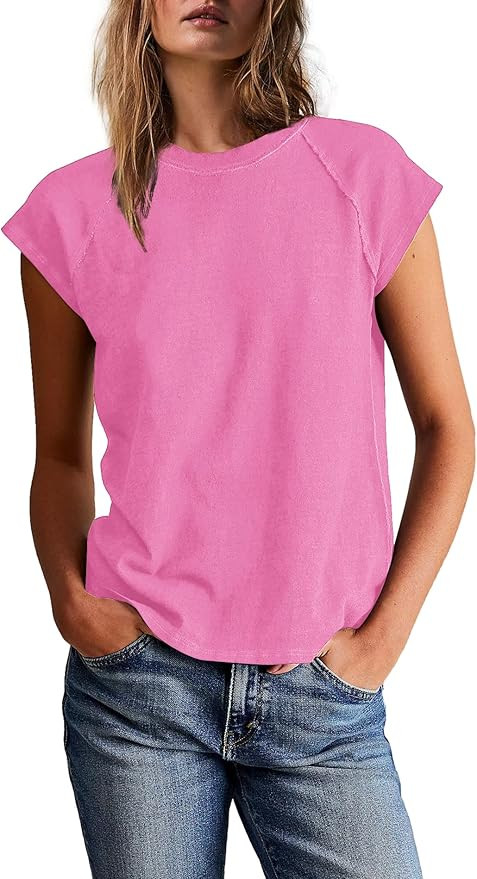Yanekop Womens Short Sleeve Shirts Crewneck T Shirts Basic Tees Casual Summer Tops Cap Sleeve Top... | Amazon (US)