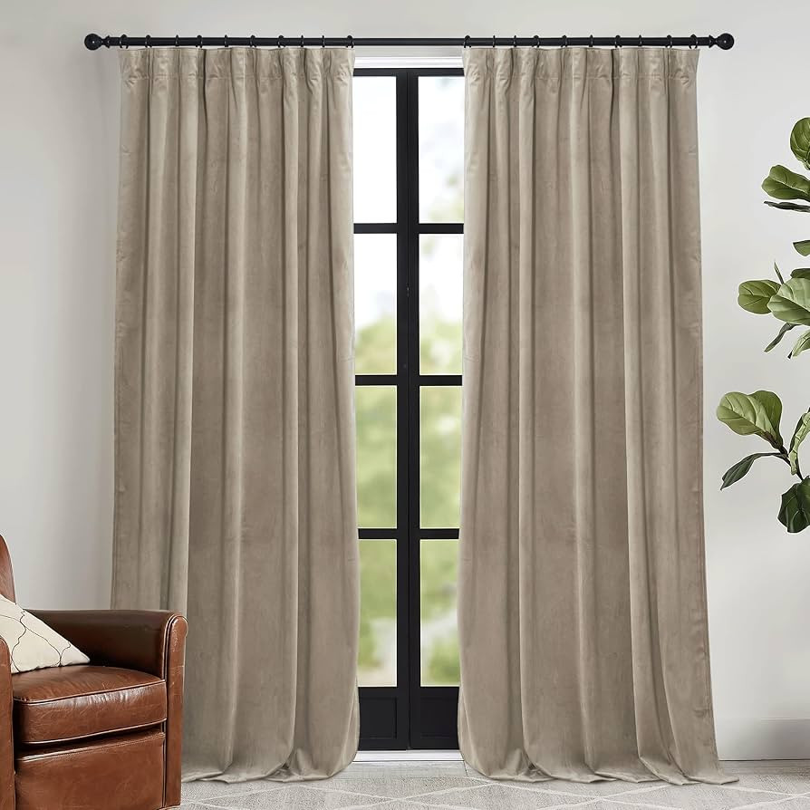 RYB HOME Camel Beige Velvet Curtains 84 inch, Room Darkening Window Curtains with Multiple Hangin... | Amazon (US)