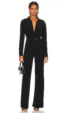 Norma Kamali Shirt Straight Leg Jumpsuit With Collar Stand in Black from Revolve.com | Revolve Clothing (Global)