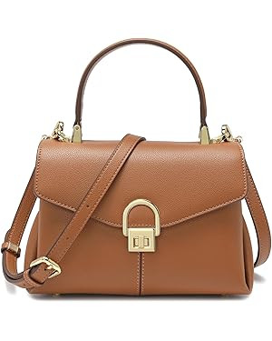 Top Handle Leather Tote Satchel Bag for Women, Ladies Shoulder Purses with Metal Button Lock | Amazon (US)