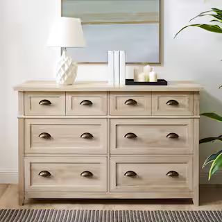 Welwick Designs 52 in W. 6 Drawer White Oak Dresser with Faux Double Drawers HD9155 - The Home De... | The Home Depot