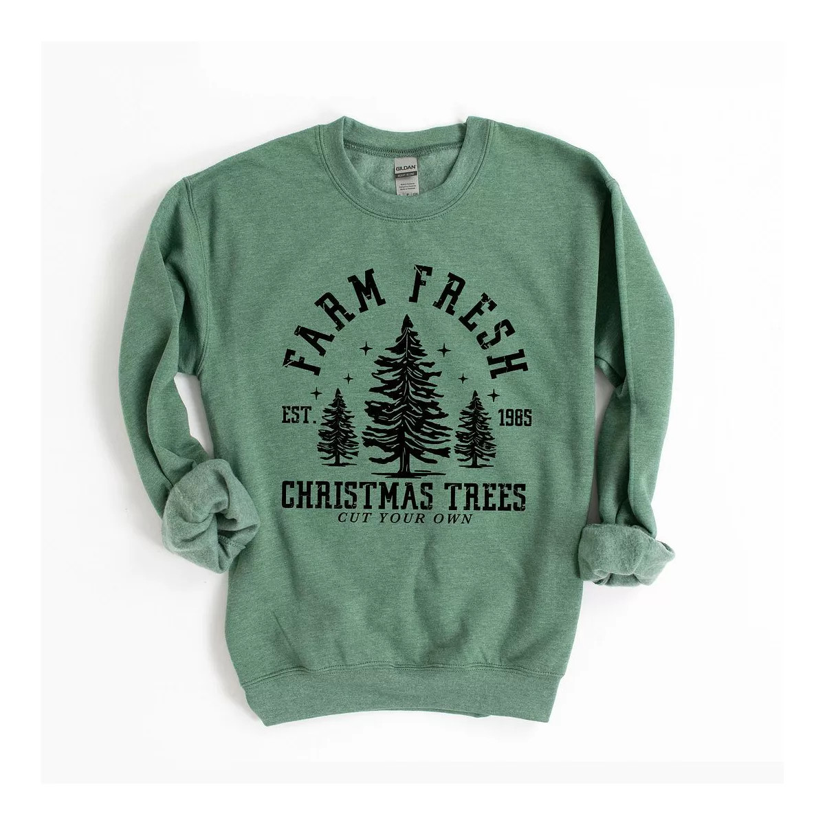 Simply Sage Market Women's Graphic Sweatshirt Farm Fresh Christmas Trees Stars | Target