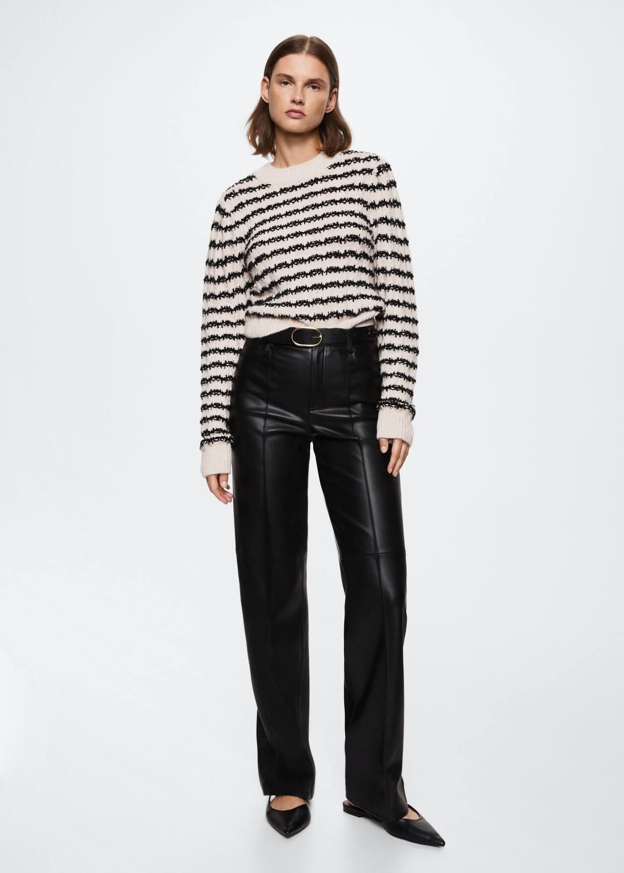 Striped cable-knit sweater | MANGO (US)