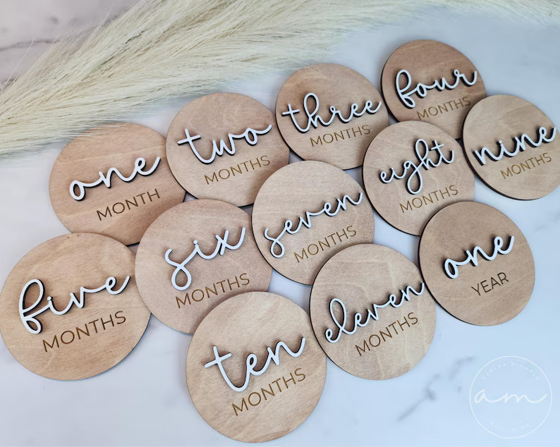 Wooden Baby Monthly Milestone Discs – 3D Baby Photo Prop Set – Personalized Baby Shower Gift ... | Etsy (US)