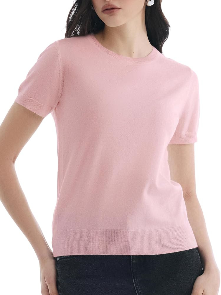Women's Short Sleeve Sweaters Crew Neck Tops Lightweight Pullover Casual Business Grace in Motion... | Amazon (US)