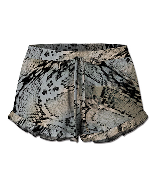 UDEAR Women's Casual Shorts Print - Gray Abstract Snake Print Ruffle-Hem Drawstring Shorts - Women | Zulily