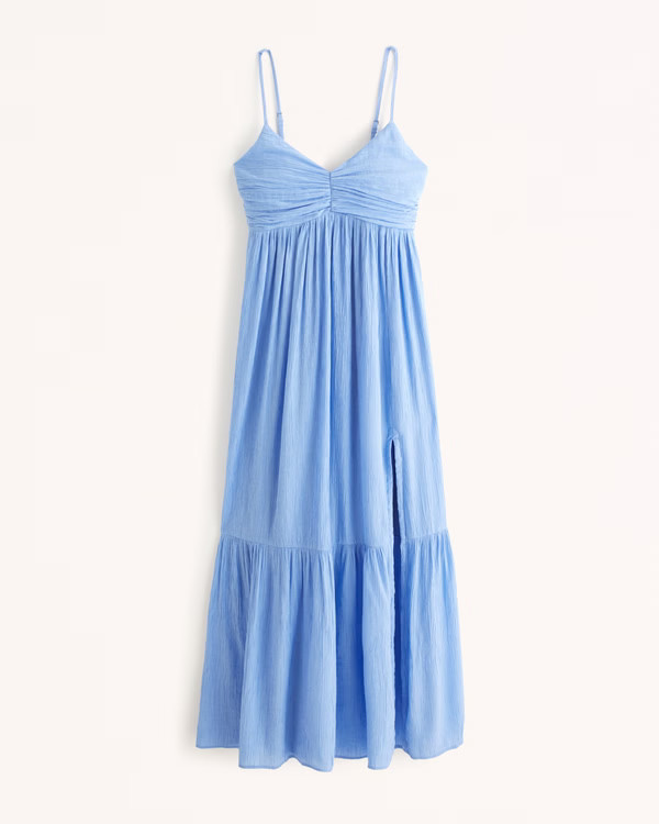 Crinkle Textured Ruched Maxi Dress | Abercrombie & Fitch (US)