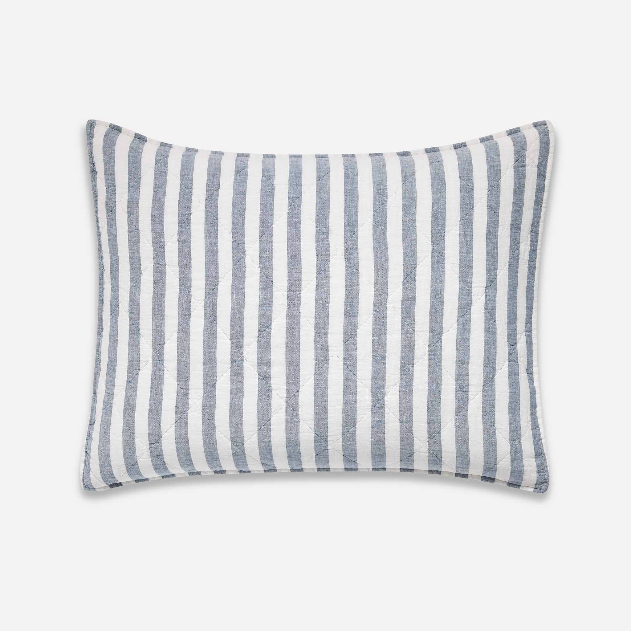 Brooklinen Linen Quilted Shams size King in Reversible Indigo Mixed Stripe | Brooklinen