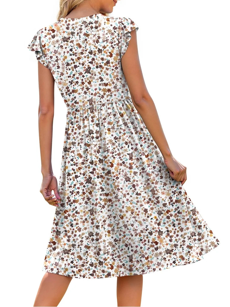 Fantaslook Summer Dresses for Women Ruffle Sleeve V Neck Midi Dresses Fashion Casual Flowy Vacati... | Walmart (US)