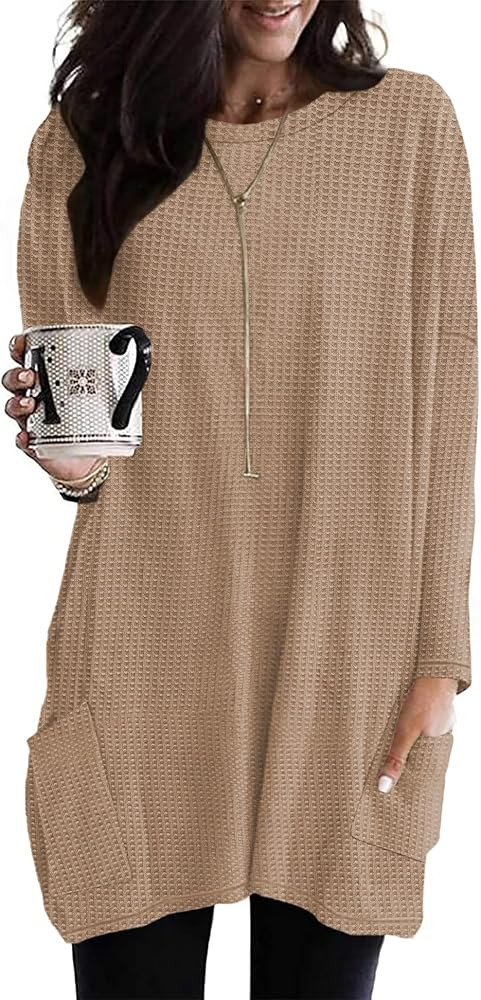 Naggoo Fall Womens Long Sleeve Tunic Tops for Leggings with Pockets Fashion Waffle Knit Casual Lo... | Amazon (US)