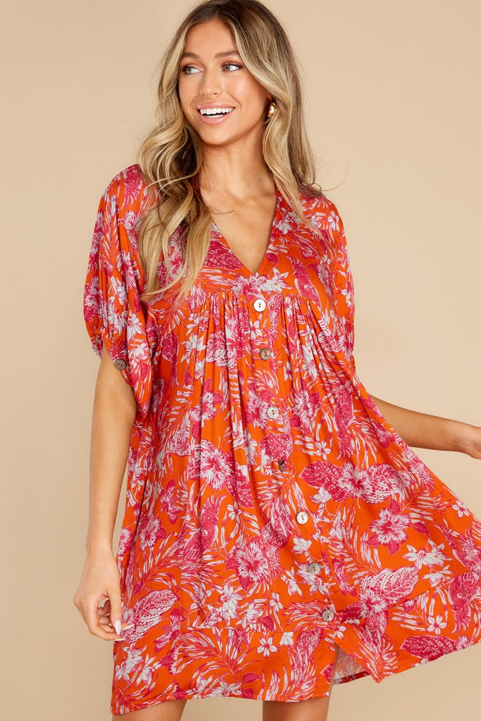 Instant Success Burnt Orange Floral Print Dress | Red Dress 