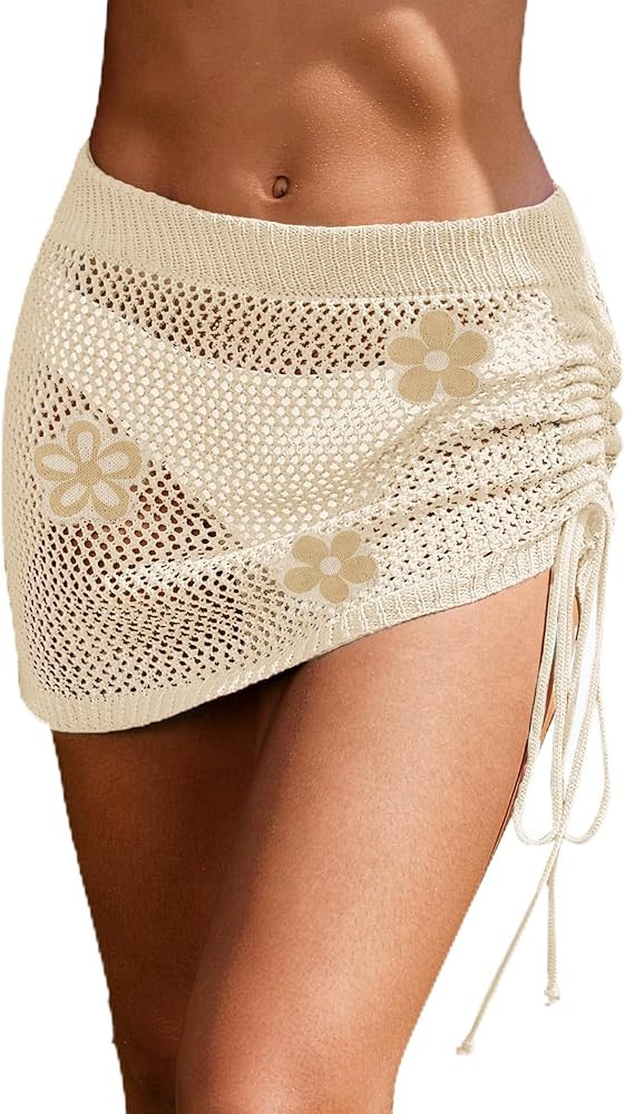 AI'MAGE Women's Crochet Swimsuit Cover Up Skirt 2026 Knit Drawstring Beach Sarong Coverups Bikini... | Amazon (US)