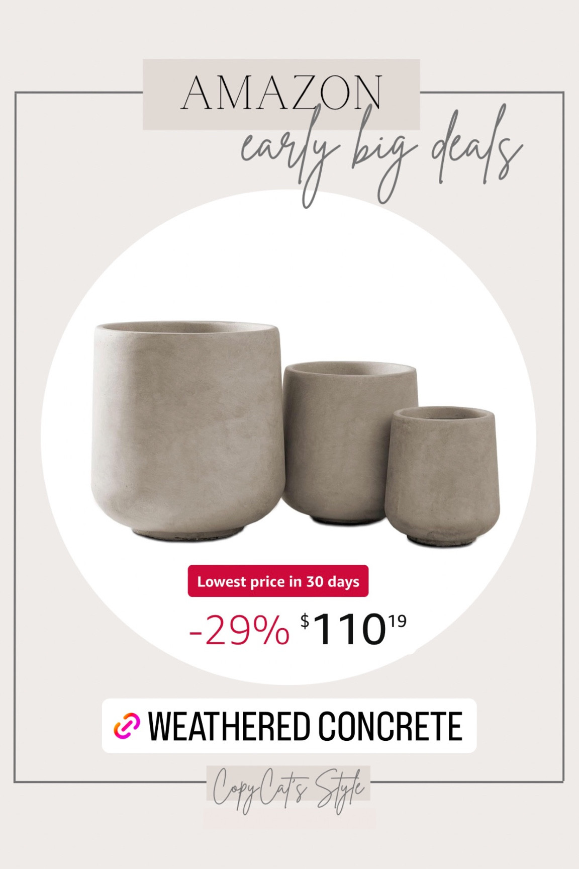 Amazon Deal set of 3 concrete planters

Kante 15.3"+11.6"+8.2" Dia Round Concrete Planter,Large Planter Pots Containers with Drainage Holes for Patio, Balcony, Backyard, Living Room

#LTKhome #LTKxPrime #LTKsalealert