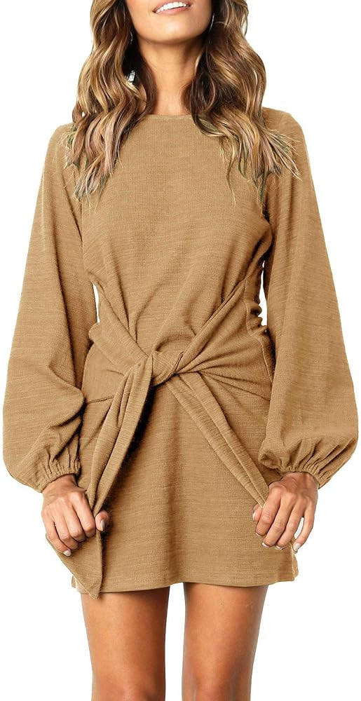 R.Vivimos Women's Autumn Winter Cotton Long Sleeves Elegant Knitted Bodycon Tie Waist Sweater Pen... | Amazon (US)