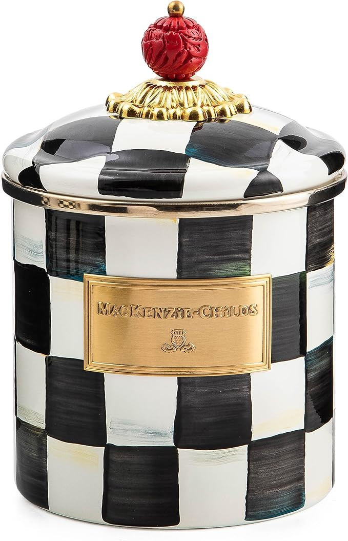 MACKENZIE-CHILDS Courtly Check Enamel Canister, Black-and-White Kitchen Storage Container with Li... | Amazon (US)