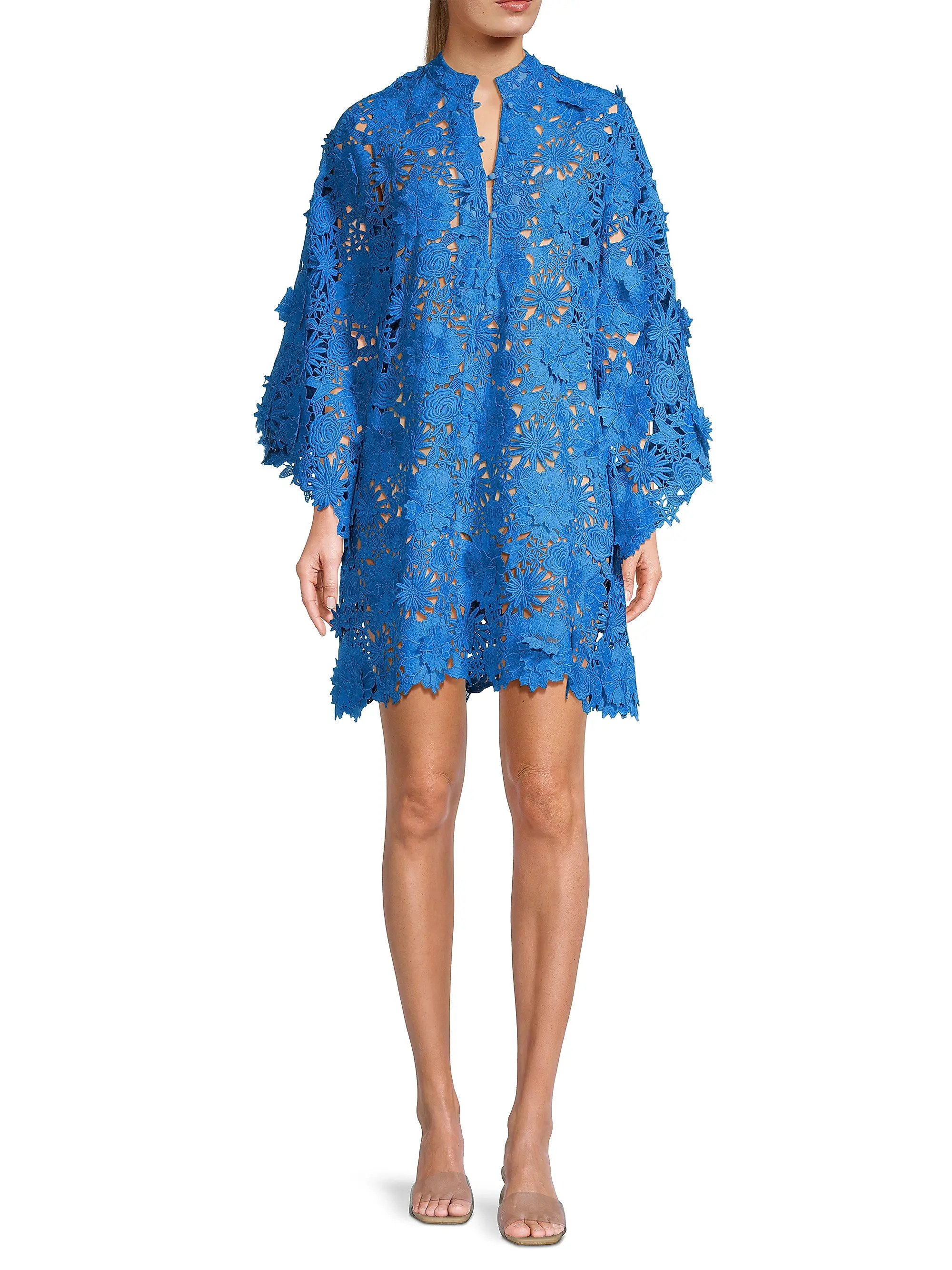 Shop La Vie Style House Floral Lace Mini Caftan | Saks Fifth Avenue | Saks Fifth Avenue