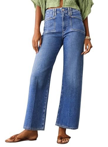 Astylish Womens Wide Leg Jeans High Waisted Stretchy Buttoned Zimbaplatinum Denim Pants Trendy 20... | Amazon (US)