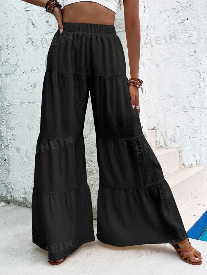 SHEIN VCAY Ruffle Hem Wide Leg Pants | SHEIN