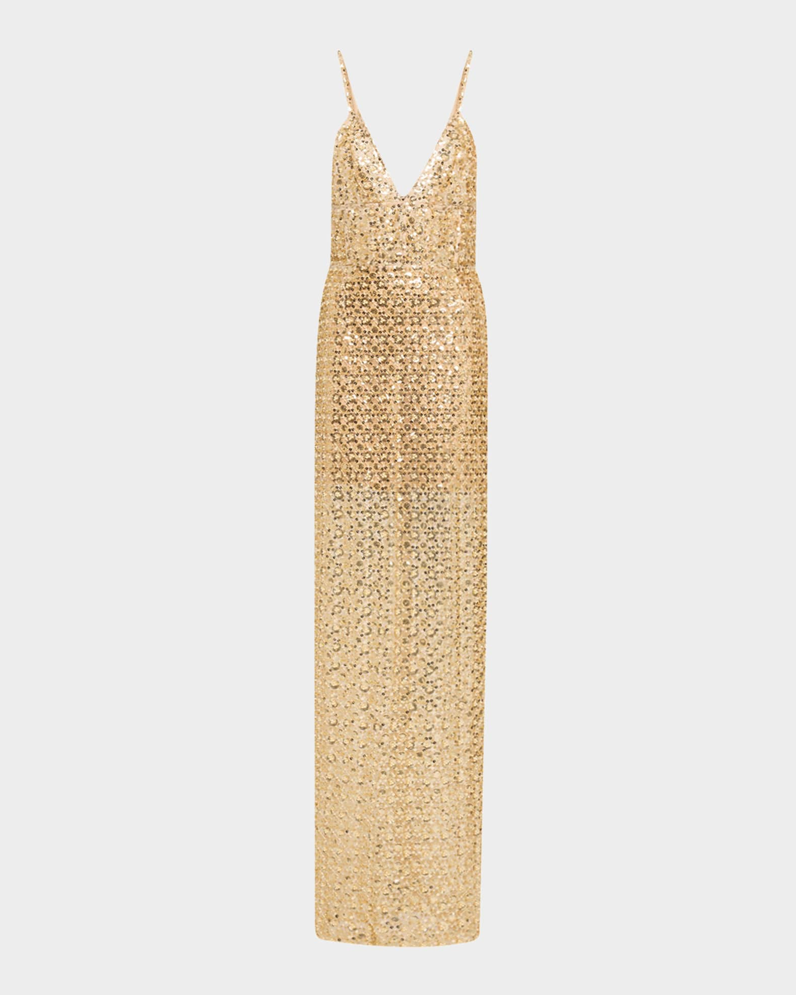 Allegra Bead & Sequin Deep V-Neck Gown | Neiman Marcus