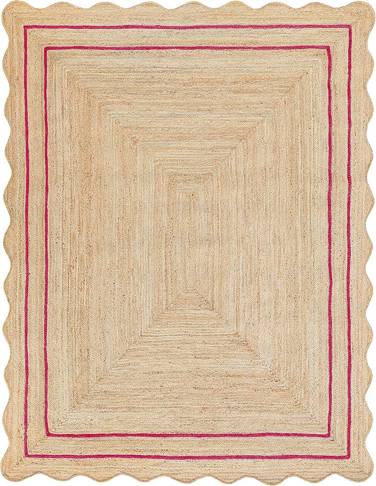 Wave Scalloped Natural Jute Rug Boho Jute Rug Entryway Runner Rug Farmhouse Scallop Rug, Dark Pin... | Amazon (US)