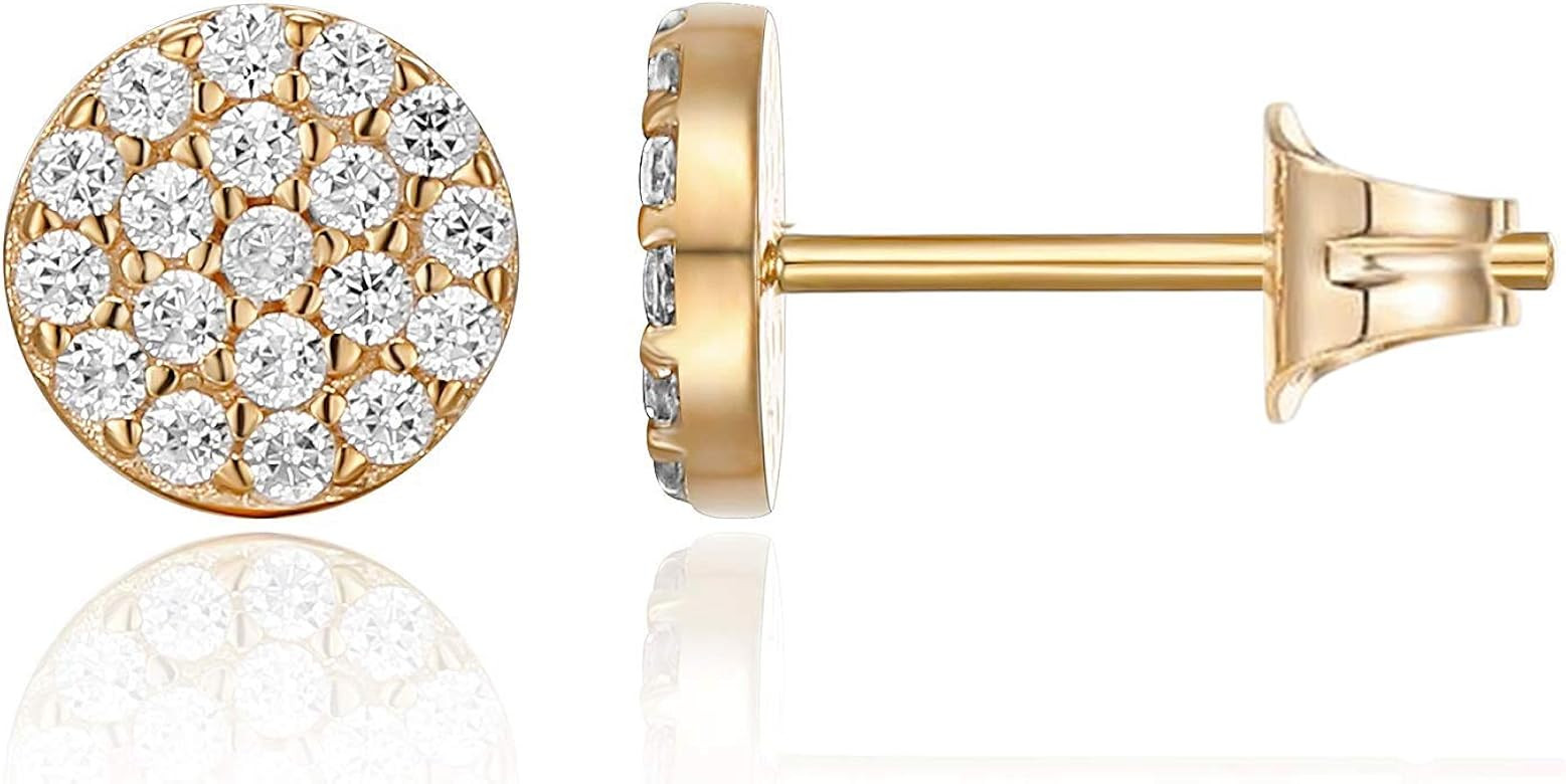 14K Gold Plated Sterling Silver Post Stud Earrings for Women | Pave CZ Mini Disc | Gold Earrings ... | Amazon (US)