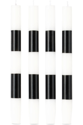 White & Black Striped Dinner Candles, 4 pcs | SSENSE