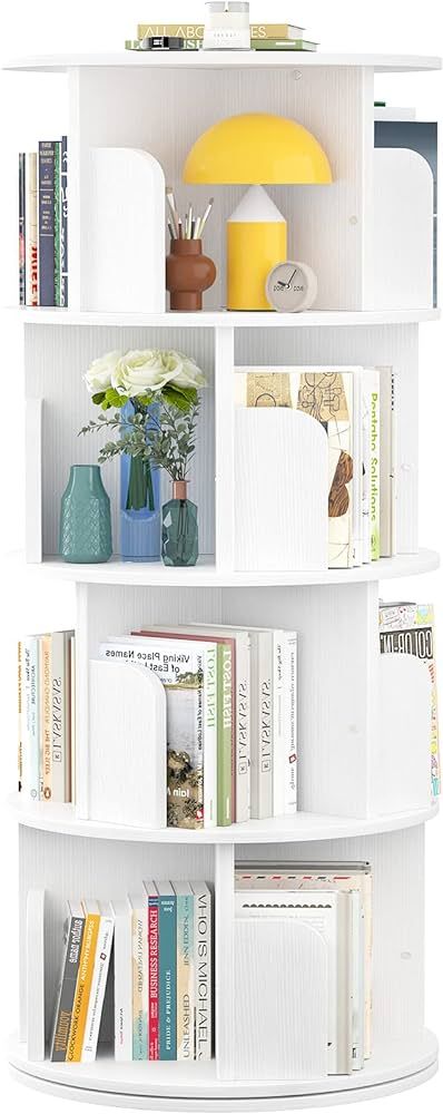 Aheaplus Rotating Bookshelf, Small Corner Bookshelf for Small Space, 360 Display 4 Tier Floor Sta... | Amazon (US)