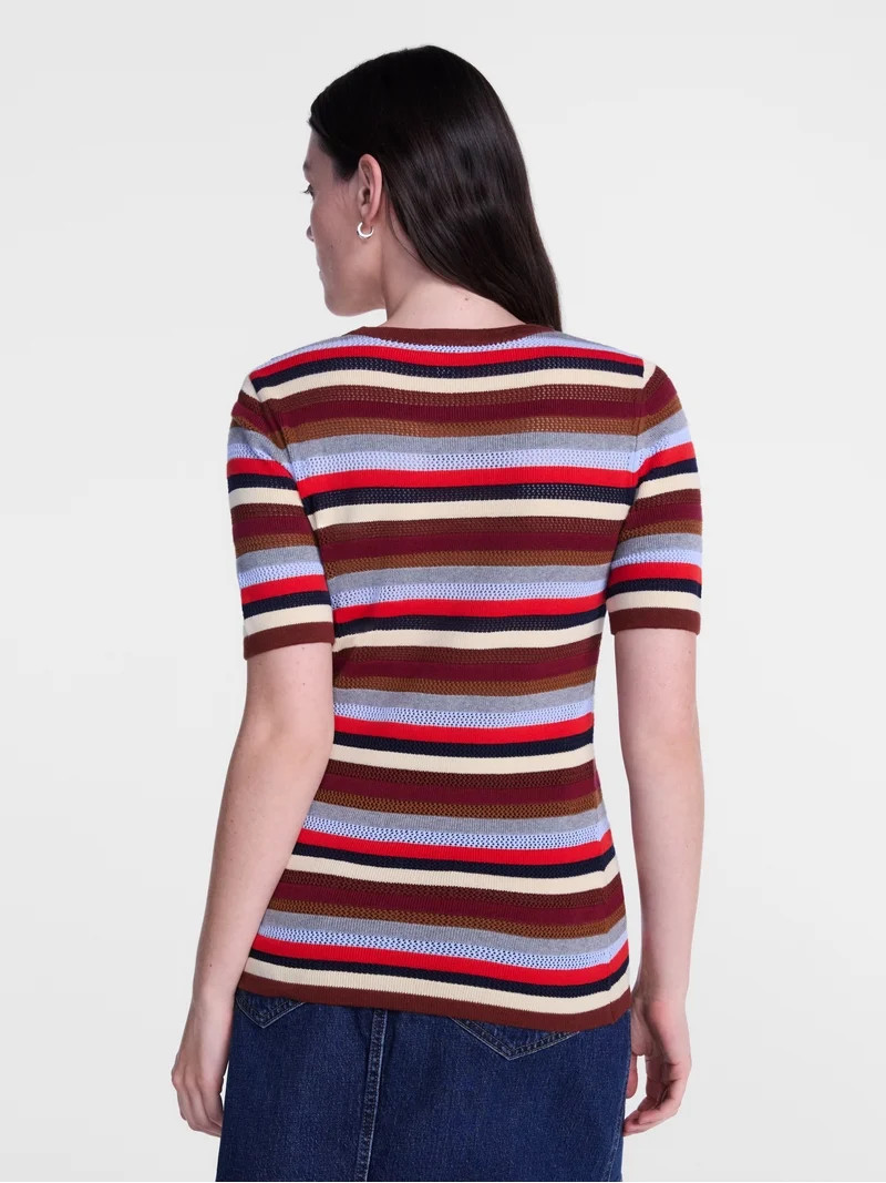 Scenario Women's and Women's Plus Stripe Sweater with Short Sleeves, Sizes XS-4X | Walmart (US)