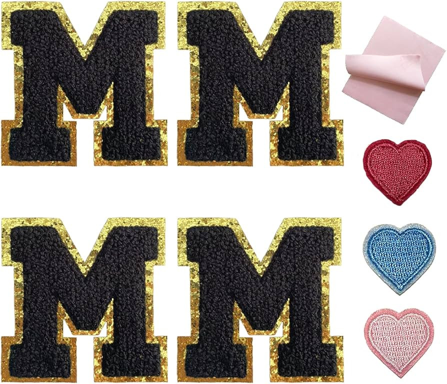 4Pieces Chenille Alphabet Letters M Patches Iron on Letters for Clothing Black Chenille Letters f... | Amazon (US)