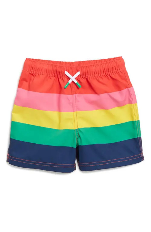 Mini Boden Kids' Rainbow Stripe Swim Trunks in Red Multi Stripe at Nordstrom, Size 5-6Y | Nordstrom