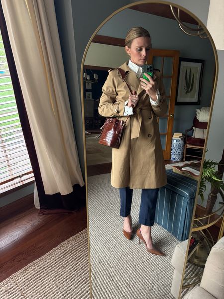 Trench coats on a rainy day have become a staple. Love dressing this one up with a blouse and heel. #ootd #spring

#LTKmidsize #LTKstyletip