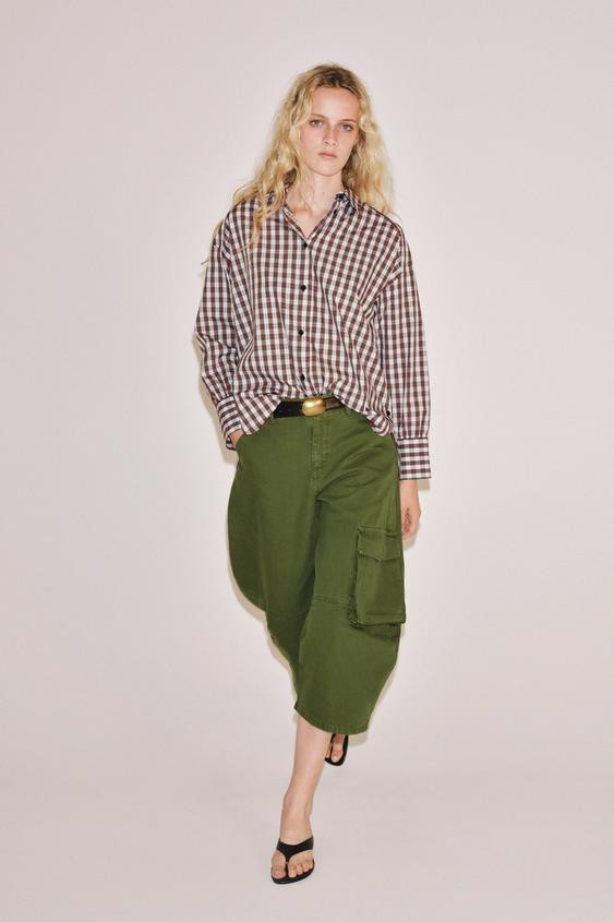 Zara - Zw Collection Oversized Plaid Shirt - Red - S - Woman | Zara US