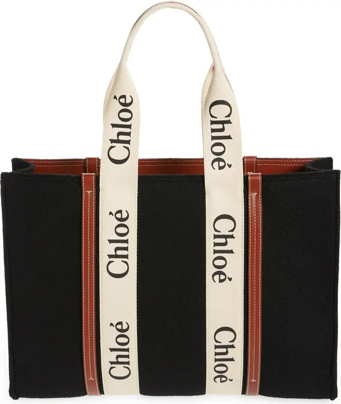 Chloé Large Woody Logo Strap Stripe Recycled Wool Tote | Nordstrom | Nordstrom