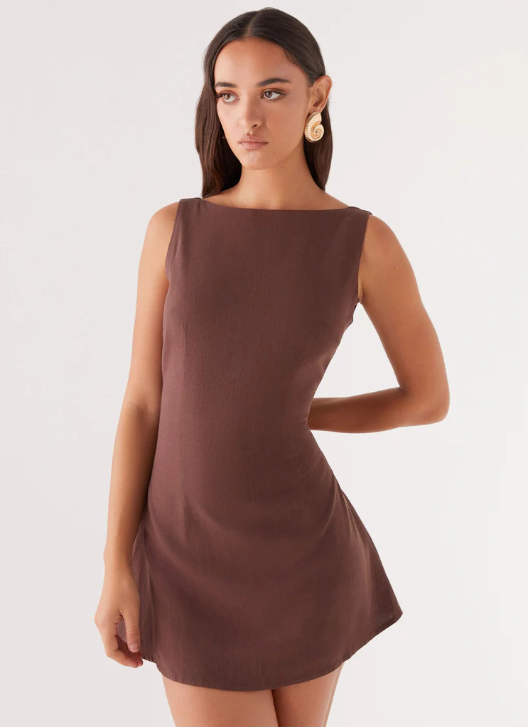 Drunk In Love Linen Mini Dress - Chocolate | Peppermayo (Global)