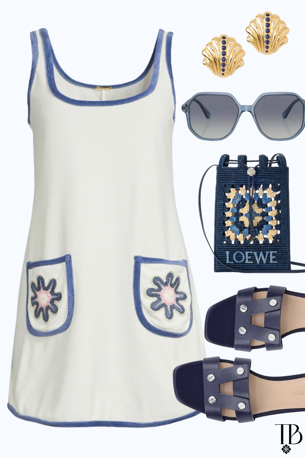 Classic coastal with a playful twist 💙 This breezy mini dress + navy accessories combo is perfect for seaside lunches, resort strolls, and summer nights by the water. The crochet details and gold accents make it feel effortlessly elevated. ⚓️✨ #LTKStyle #LTKTravel #CoastalChic #SummerOutfit 

 