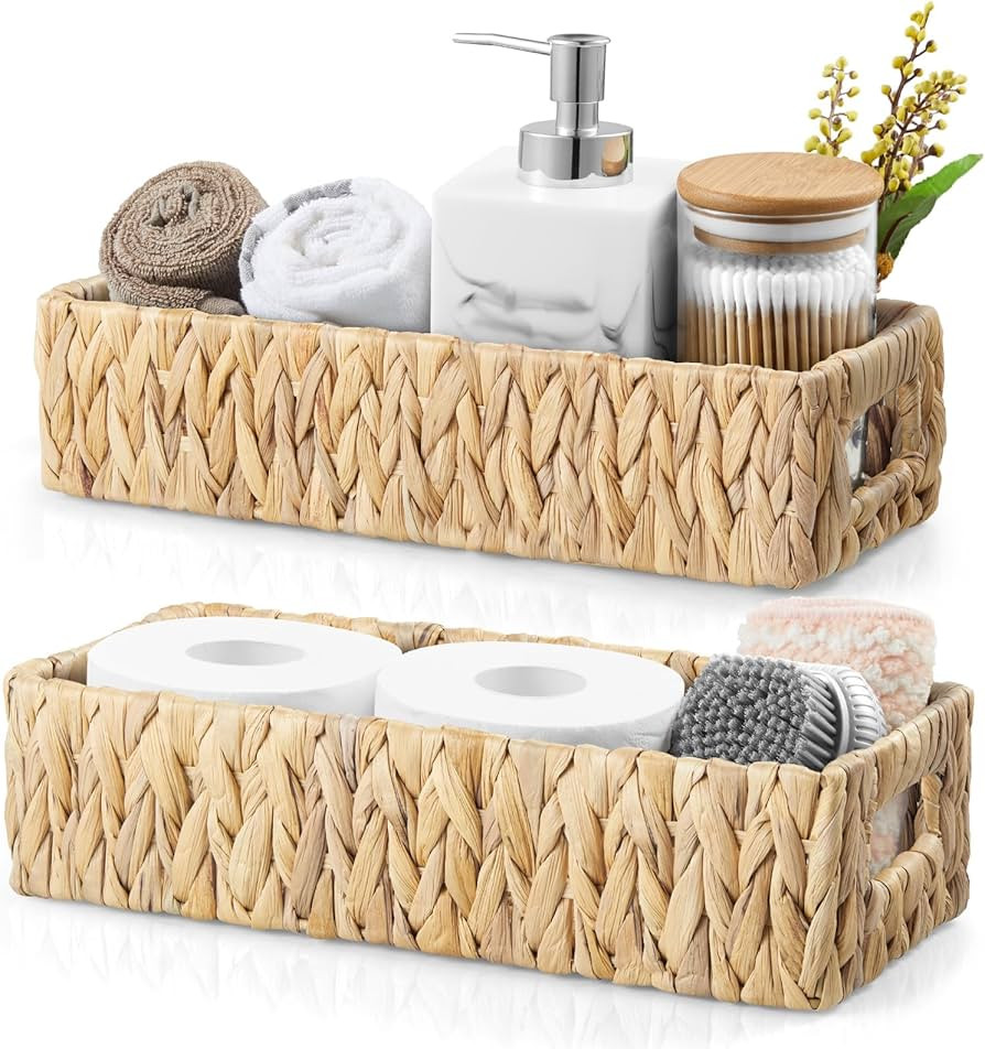 dreamkey Nesting Wicker Storage Baskets for Organizing with Handles - Small HandWoven Water Hyaci... | Amazon (US)