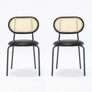 LUE BONA 18 in. Black Rattan Dining Chairs with Faux Leather Seat (set of 2) LB21CH0028-100 - The... | The Home Depot