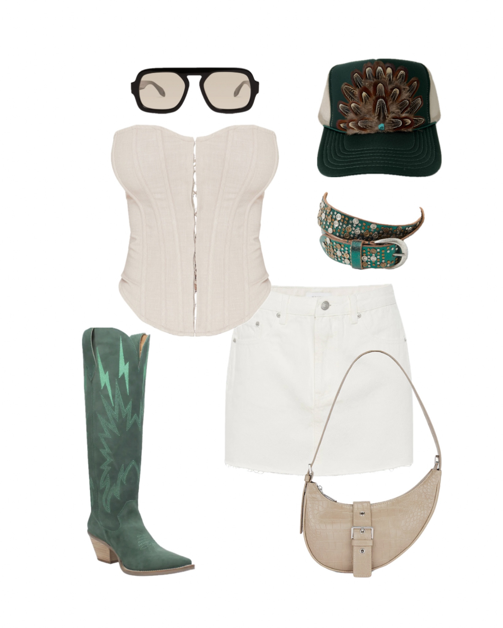 country concert outfit inspo, western fashion, cowgirl style, morgan wallen concert ideas, green cowgirl boots 

#LTKFestival