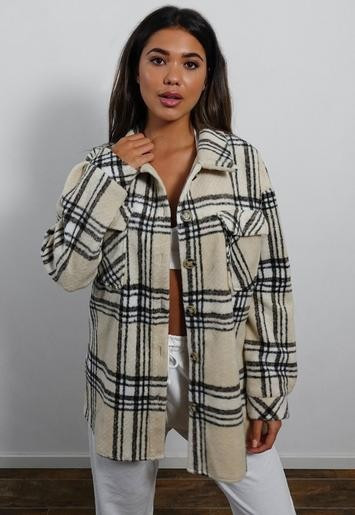 Ecru Plaid Oversized Shacket | Missguided (US & CA)