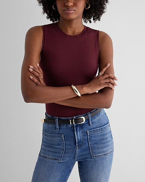 Supersoft Fitted High Neck Sleeveless Bodysuit | Express