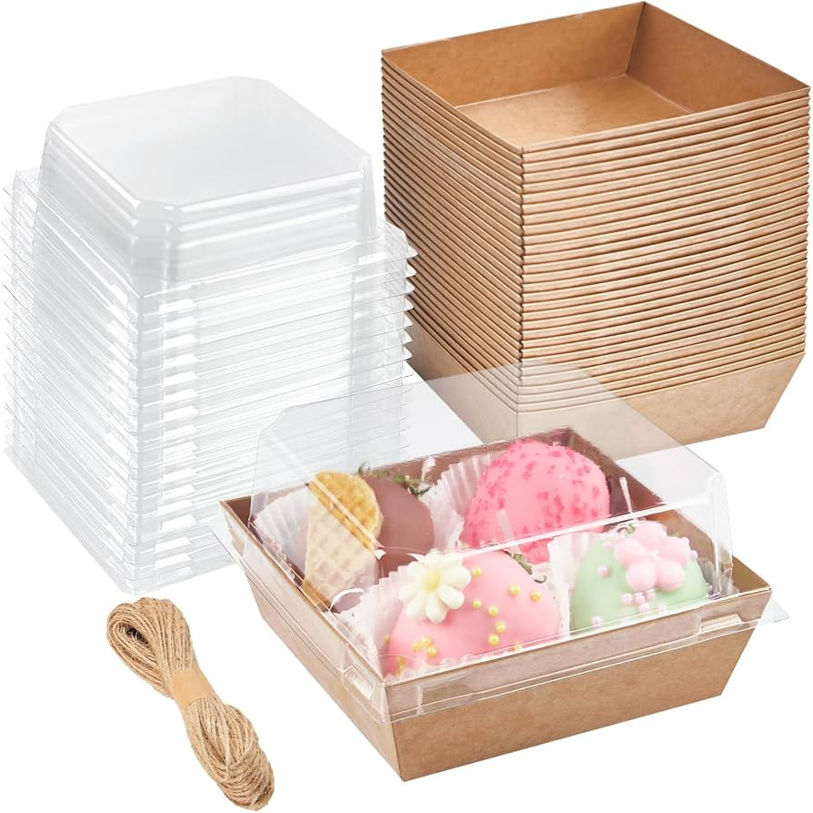 ZORRITA Paper Charcuterie Boxes with Clear Lids, 4 Inch, 50 Pack, Brown | Amazon (US)