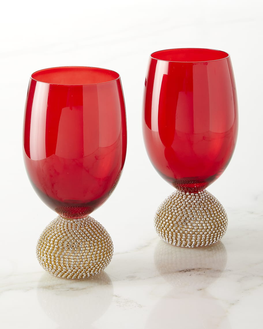 Neiman Marcus Red Gold Bling Wine Glasses, Set of 2 | Horchow