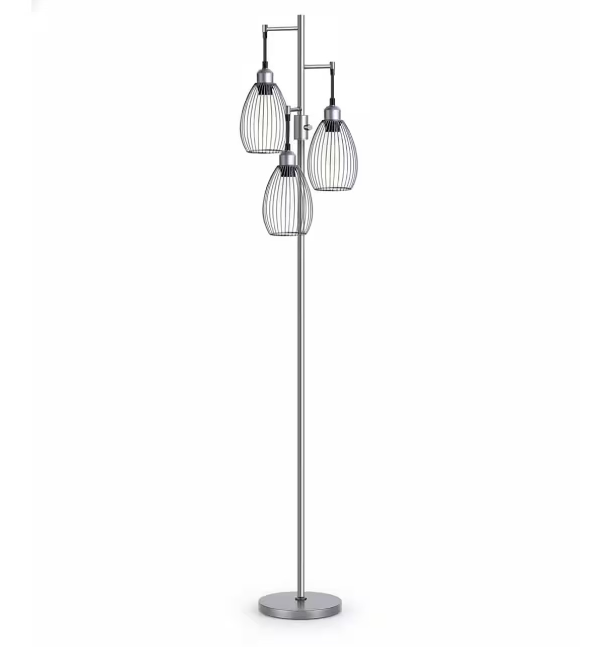 FINEAK - Dimmable Industrial Floor Lamp with 3 x 800LM LED Edison Bulbs - Grey Standing Tree Lamp with Teardrop Cage Heads - Gray | Best Buy U.S.